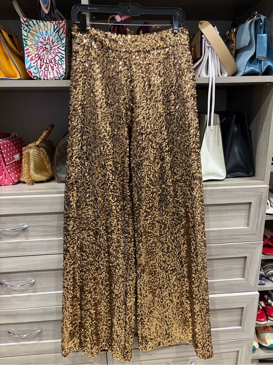 Alice + Olivia Pants - Alice + Olivia Metallic Gold Sequin Wide-Leg Pants